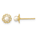 14K Polished Small Heart Petals with FW Cultured Pearl Post Earrings