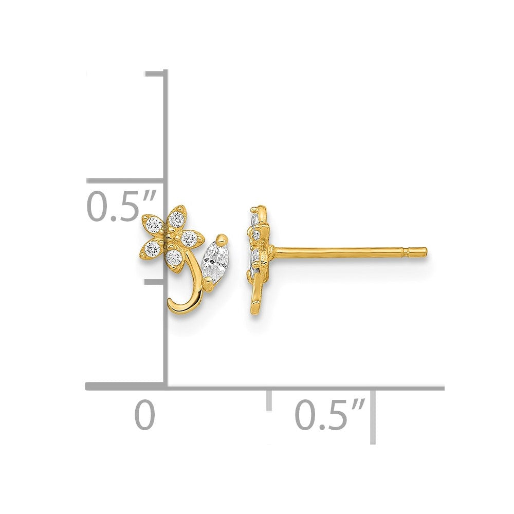 14K Polished Flower CZ Post Earrings