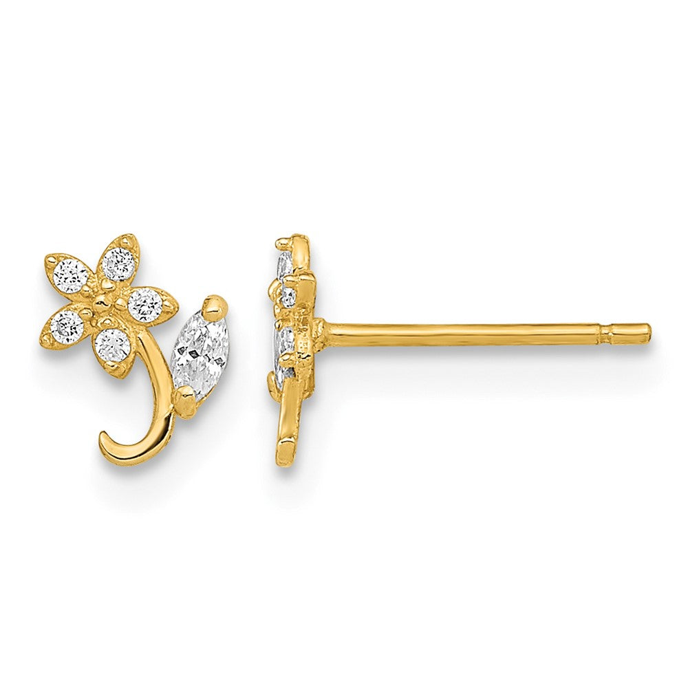 14K Polished Flower CZ Post Earrings