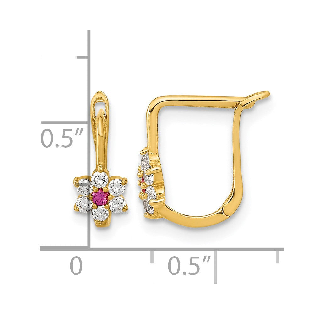 14K Polished Red and White CZ Flower Hoop Earrings