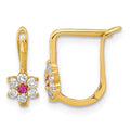 14K Polished Red and White CZ Flower Hoop Earrings
