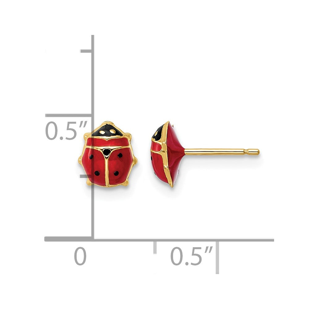 14k Polished Enameled Medium Ladybug Post Earrings