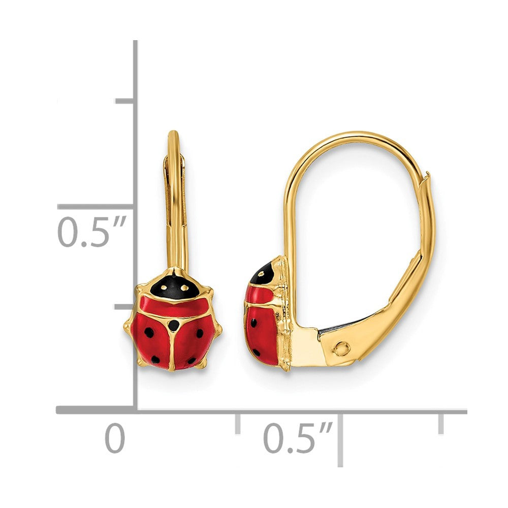 14k Polished Enameled Ladybug Leverback Earrings