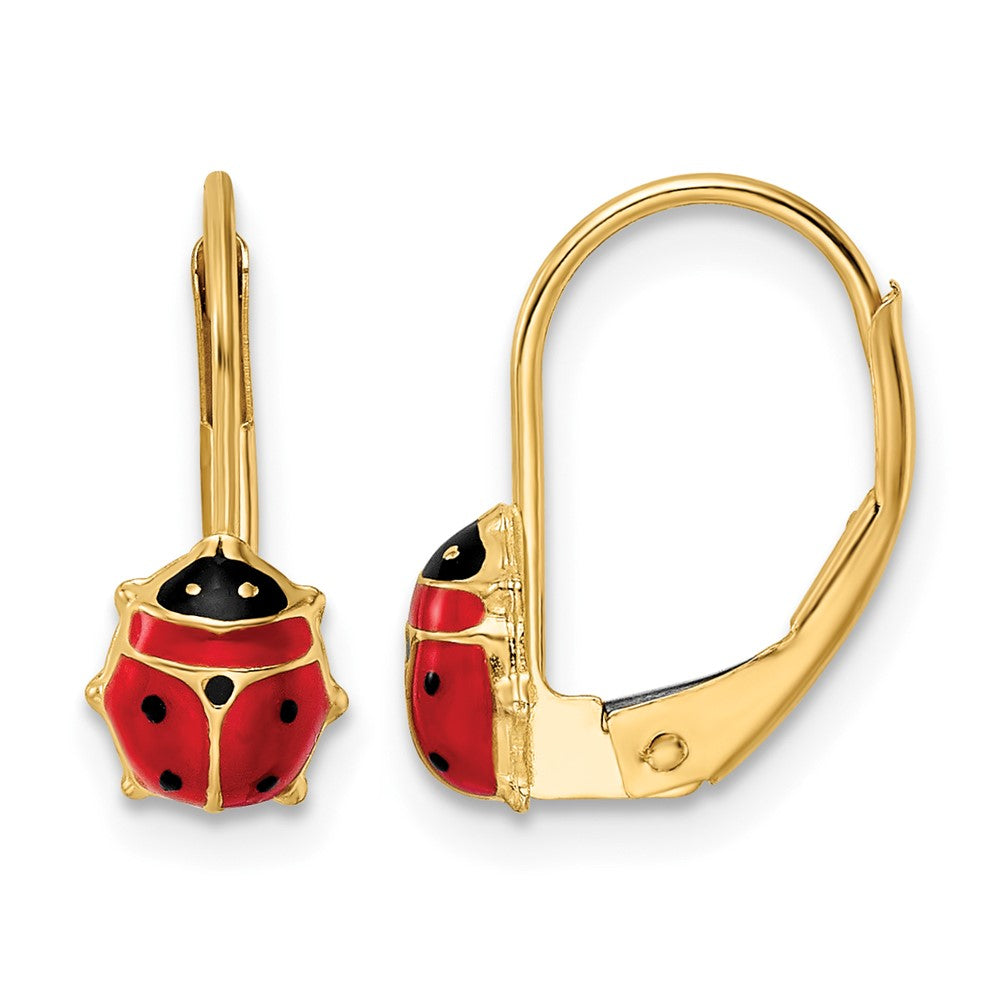 14k Polished Enameled Ladybug Leverback Earrings