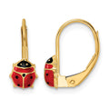 14k Polished Enameled Ladybug Leverback Earrings
