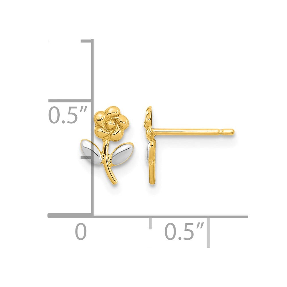14K and Rhodium Flower Post Earrings