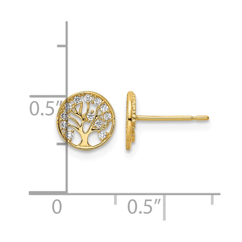 14k CZ Tree of Life Post Earrings