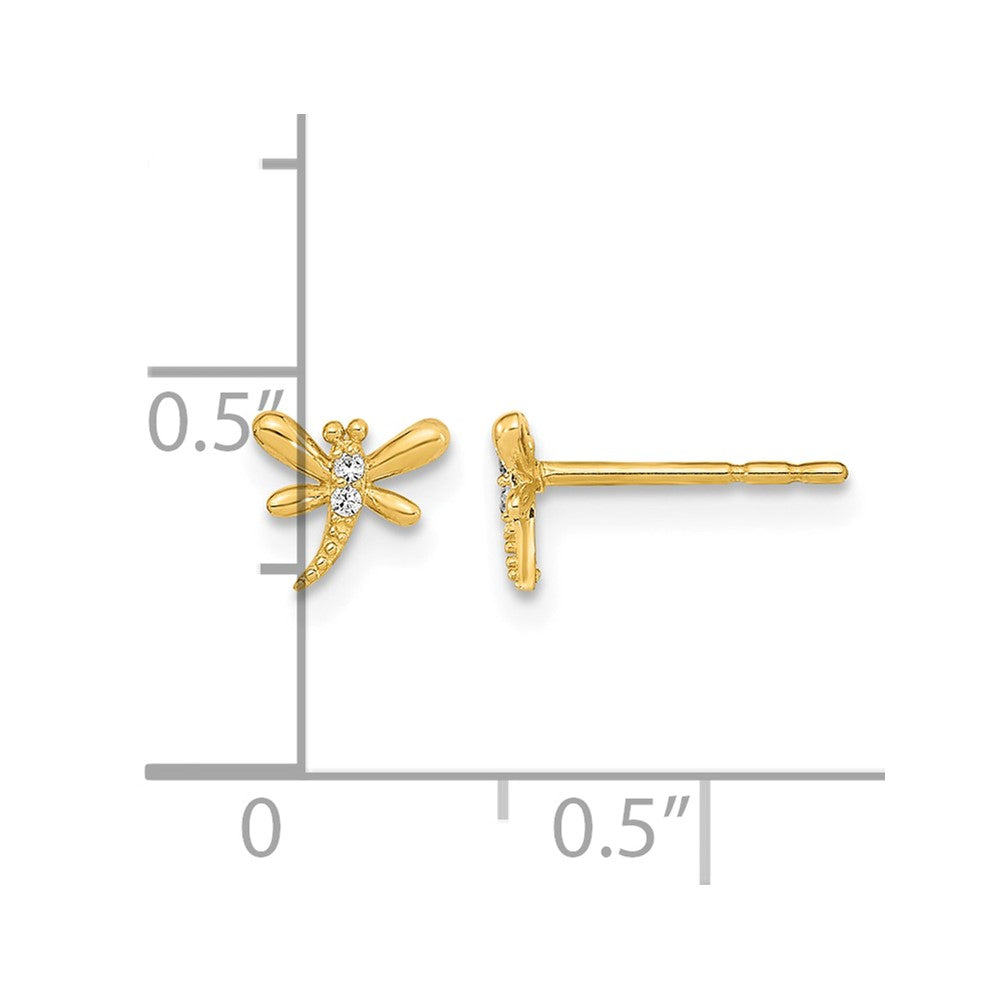 14K Polished Dragonfly with CZ Post Earrings
