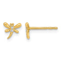 14K Polished Dragonfly with CZ Post Earrings