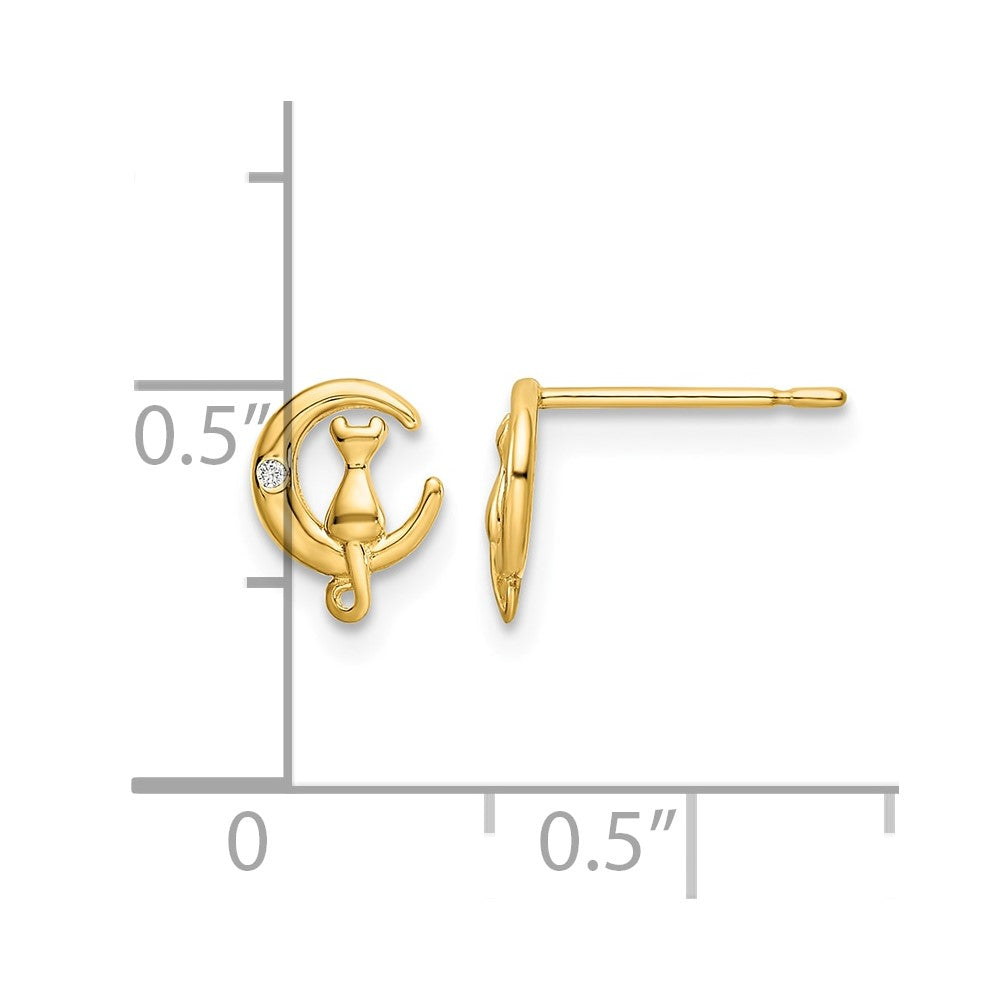 14k CZ Cat on the Moon Post Earrings