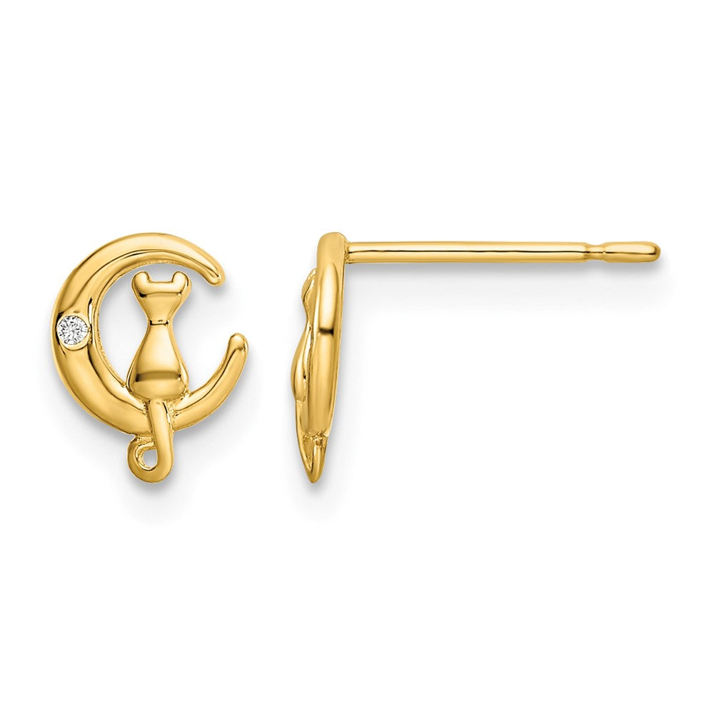 14k CZ Cat on the Moon Post Earrings