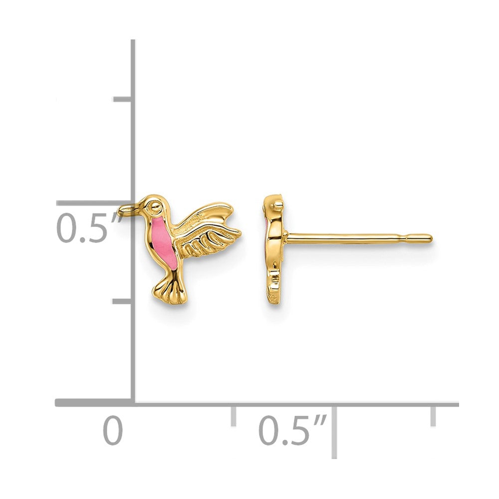 14k Pink Enamel Hummingbird Post Earrings