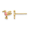 14k Pink Enamel Hummingbird Post Earrings