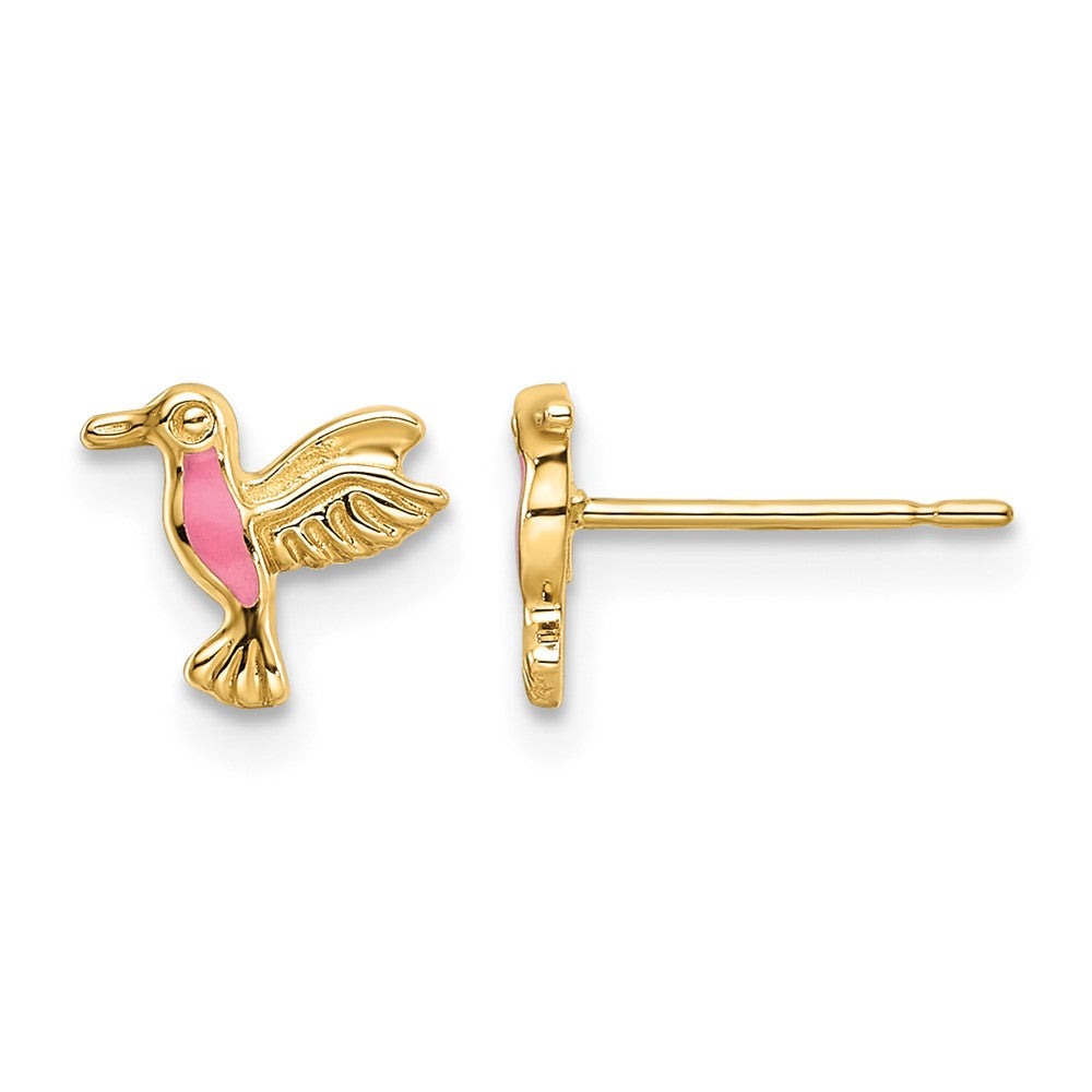 14k Pink Enamel Hummingbird Post Earrings