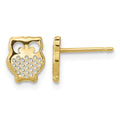 14K Gold Textured Owl Post Earrings