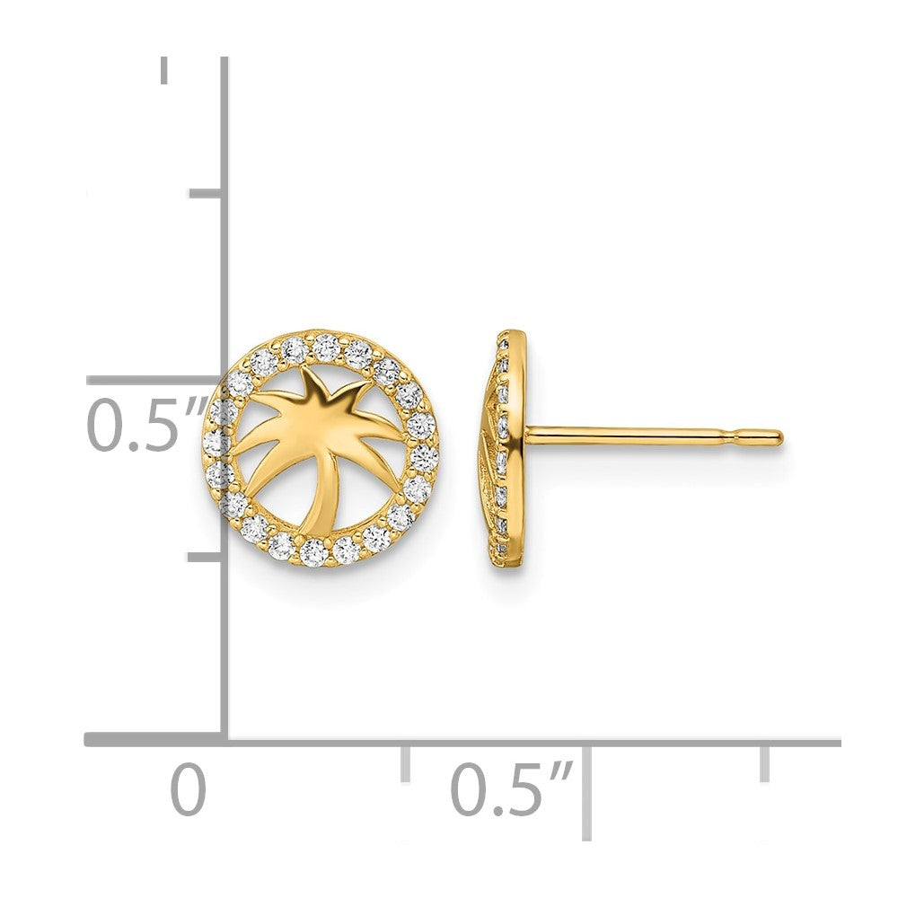 14k CZ Palm Tree Post Earrings