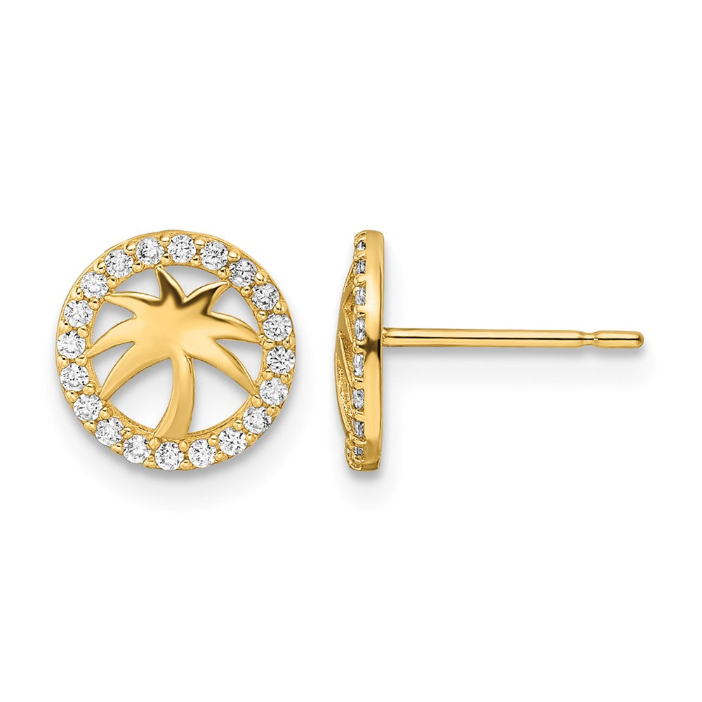 14k CZ Palm Tree Post Earrings