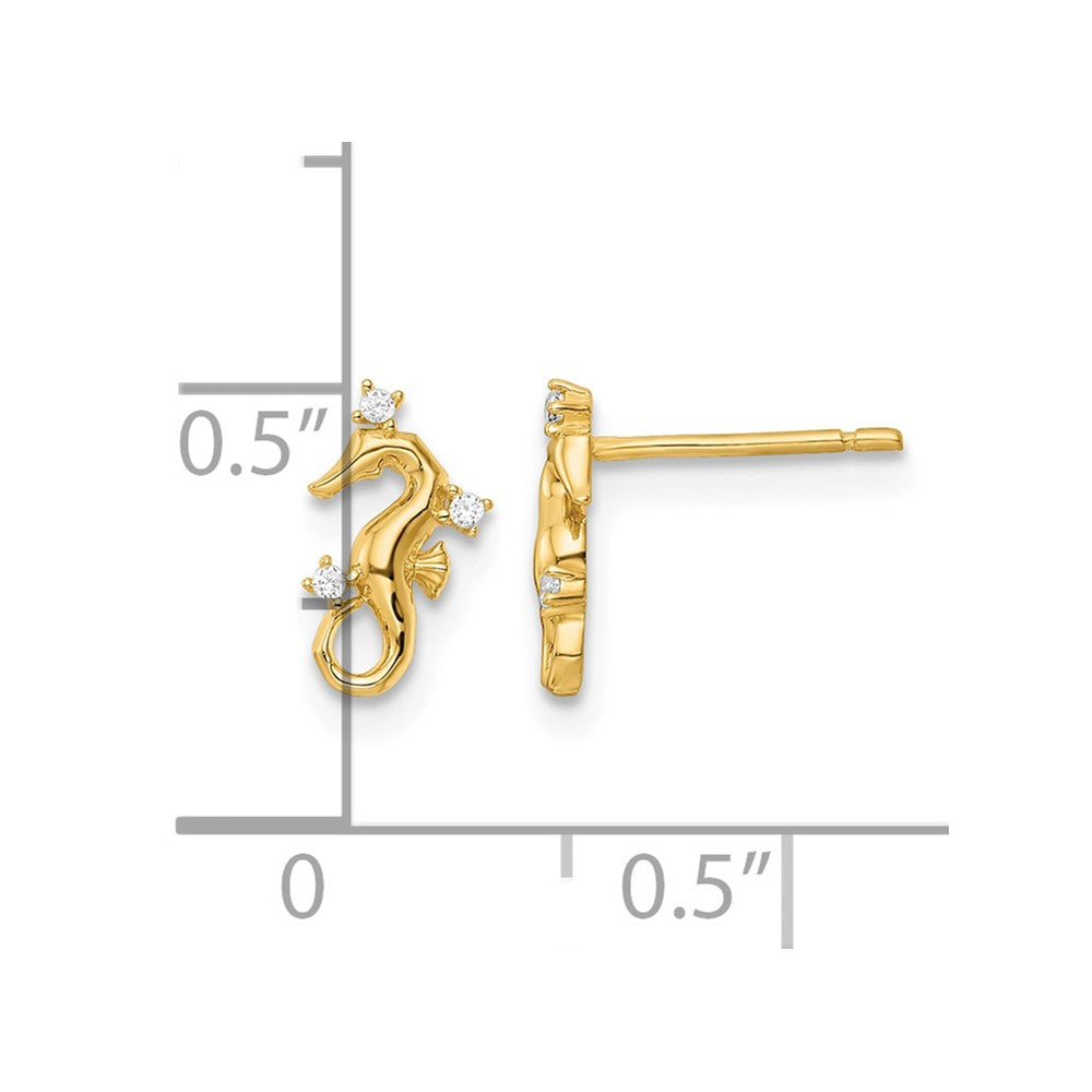 14k Yellow Gold Polished CZ Seahorse Post Earrings