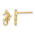 14k Yellow Gold Polished CZ Seahorse Post Earrings