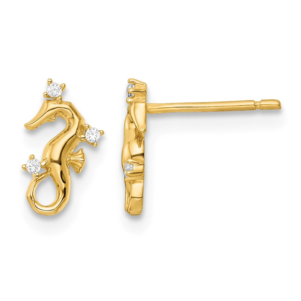 14k Yellow Gold Polished CZ Seahorse Post Earrings