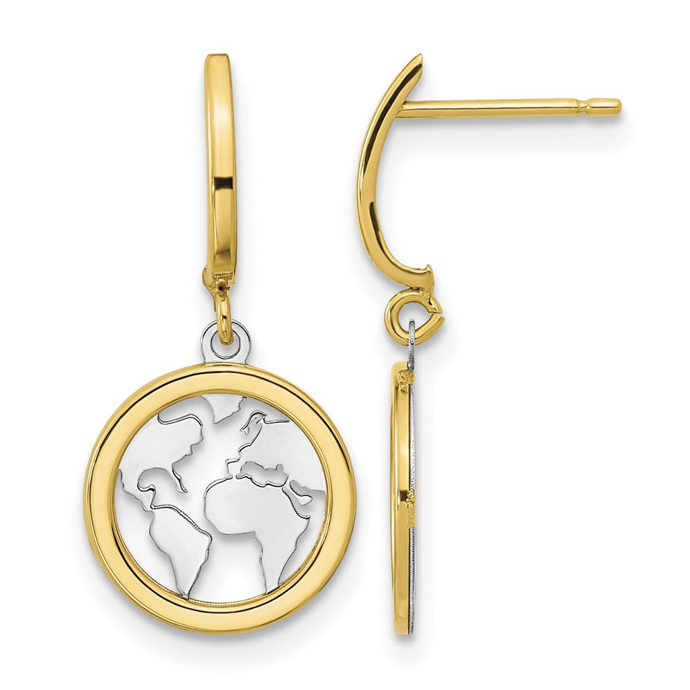 14K Polished White Rhodium Earth Dangle Earrings