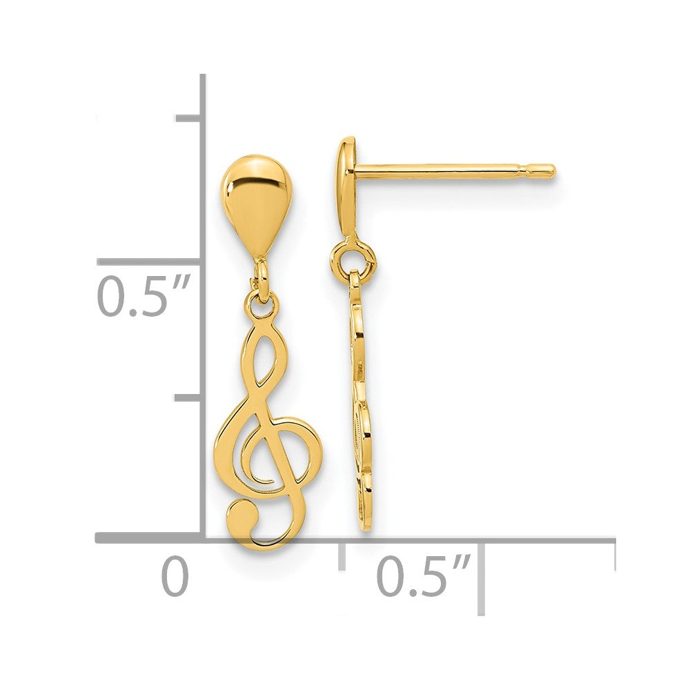 14K Polished Treble Clef Dangle Earrings
