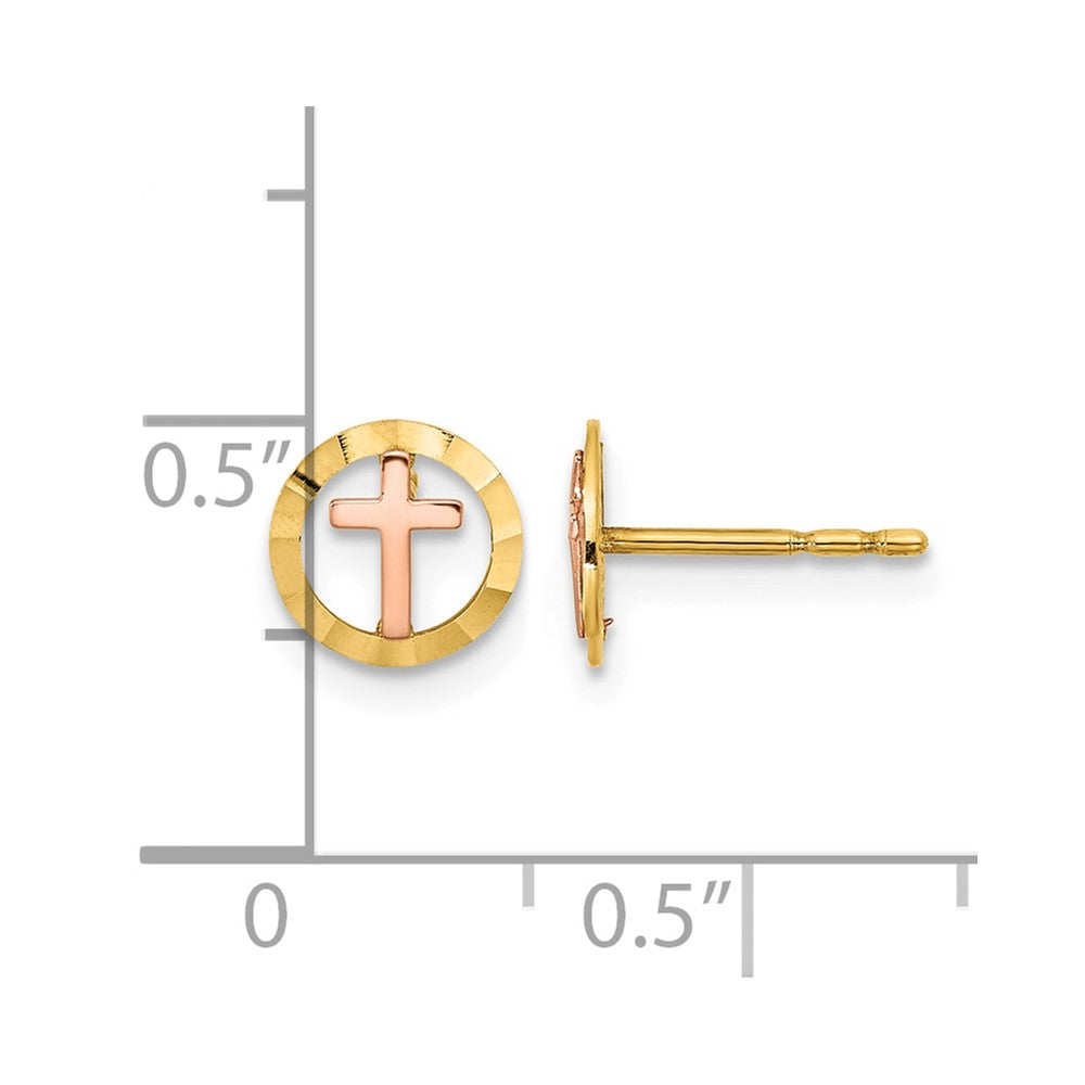 14K Two-tone Circle with Cross Post Earrings