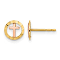 14K Two-tone Circle with Cross Post Earrings