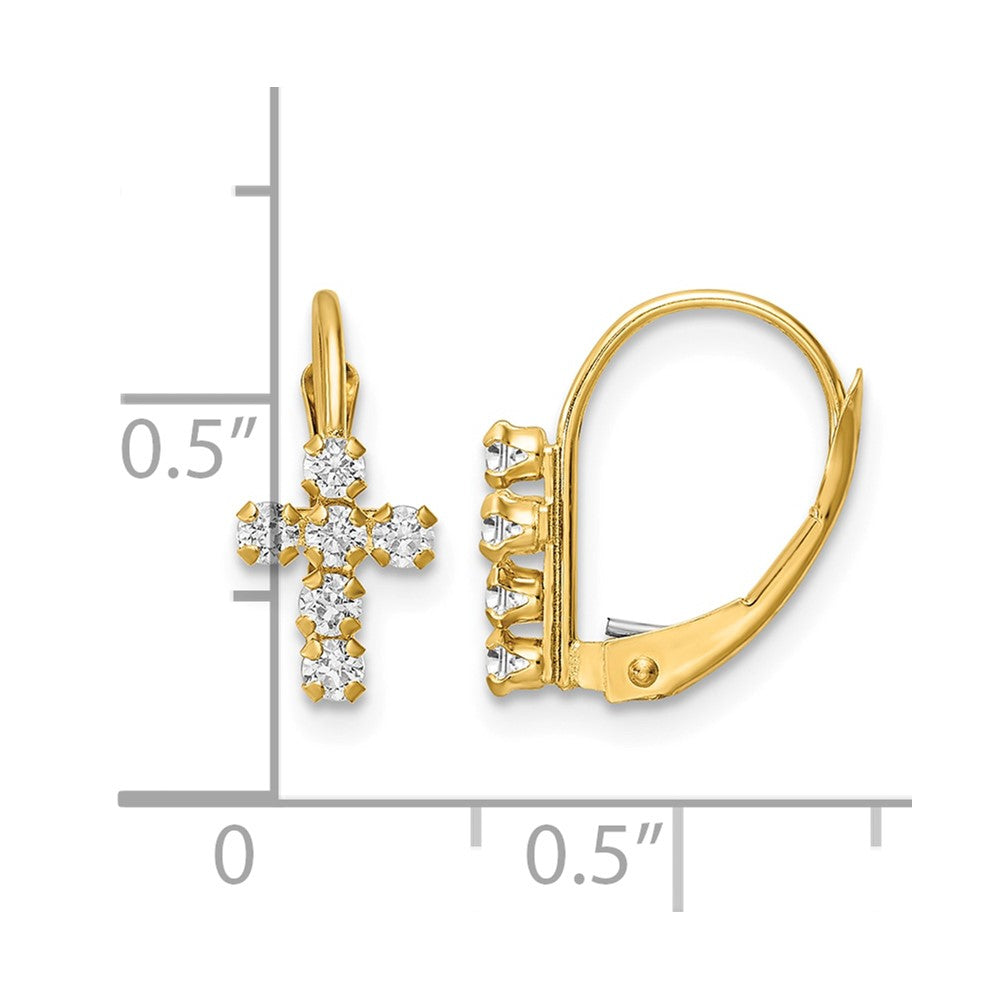 14k CZ Polished Leverback Cross Earrings