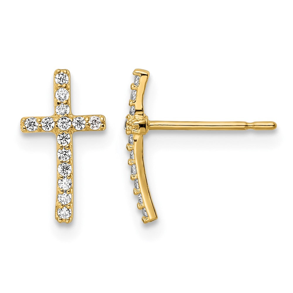 14k CZ Cross Post Earrings