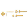 14K Polished Set of Ball Post Cross and CZ Bezel 3 Pair Earrings Set