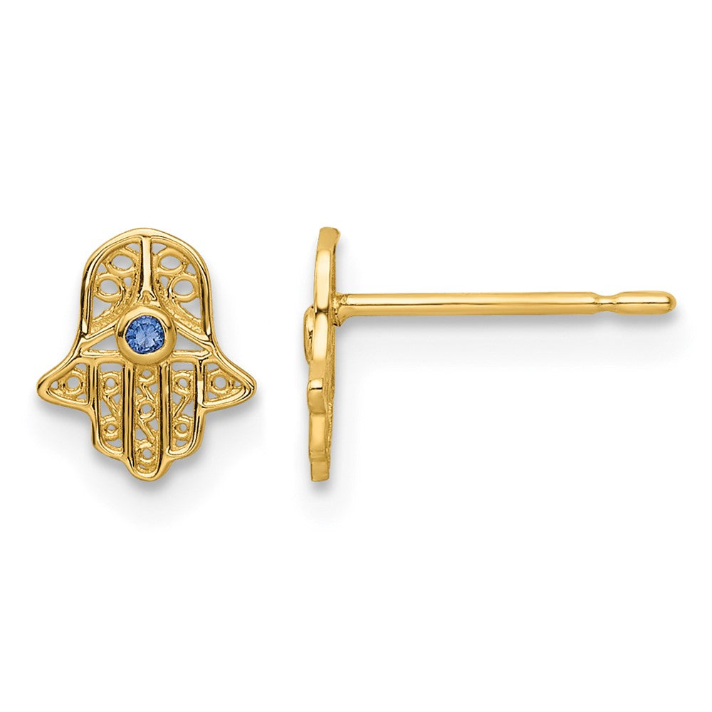 14k Blue Glass Stone Hamsa Post Earrings