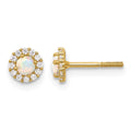 14K Polished CZ and Created Opal Circle Screwback Post Earrings