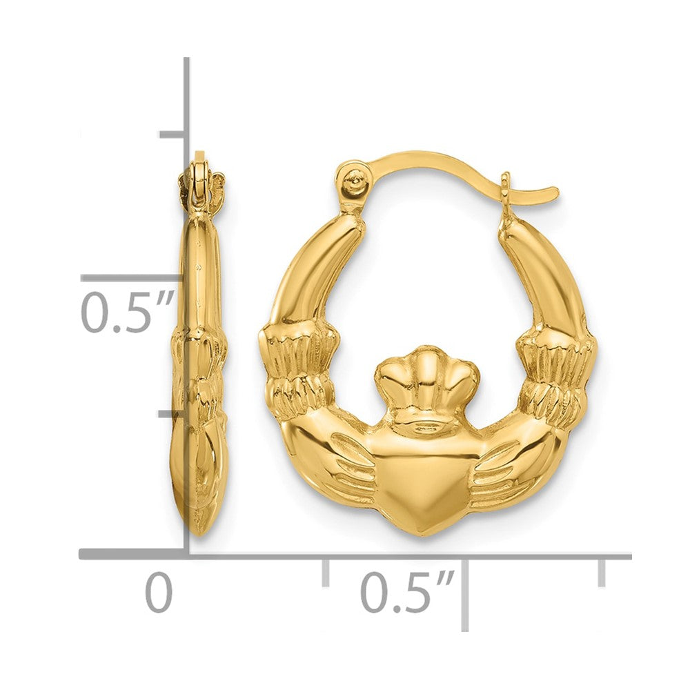 14K Polished Claddagh Hoop Earrings