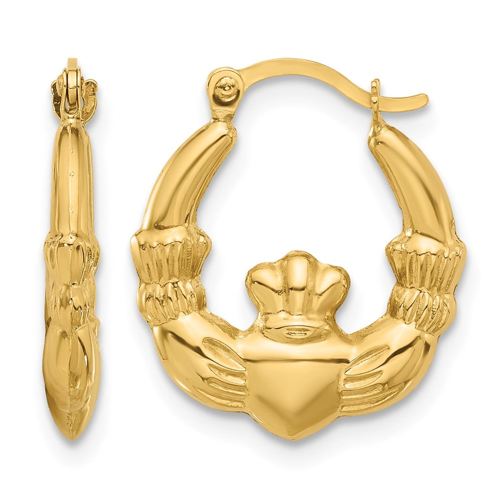 14K Polished Claddagh Hoop Earrings