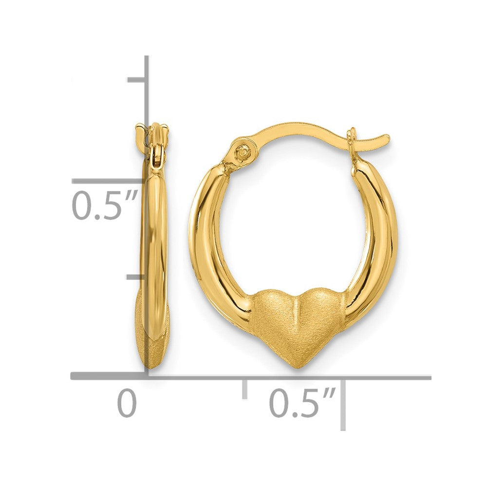 14K Polished and Satin Heart Hoop Earrings