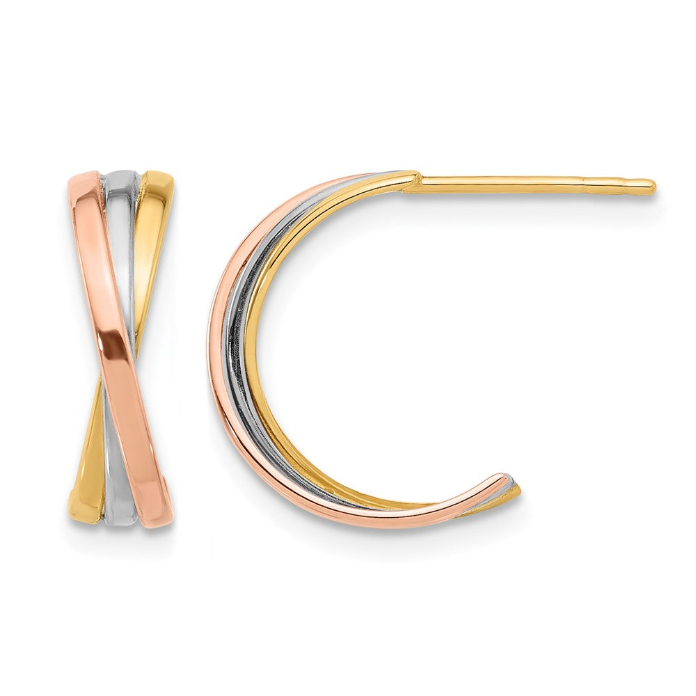 14K Twisted Tri-color Hoop Post Earrings