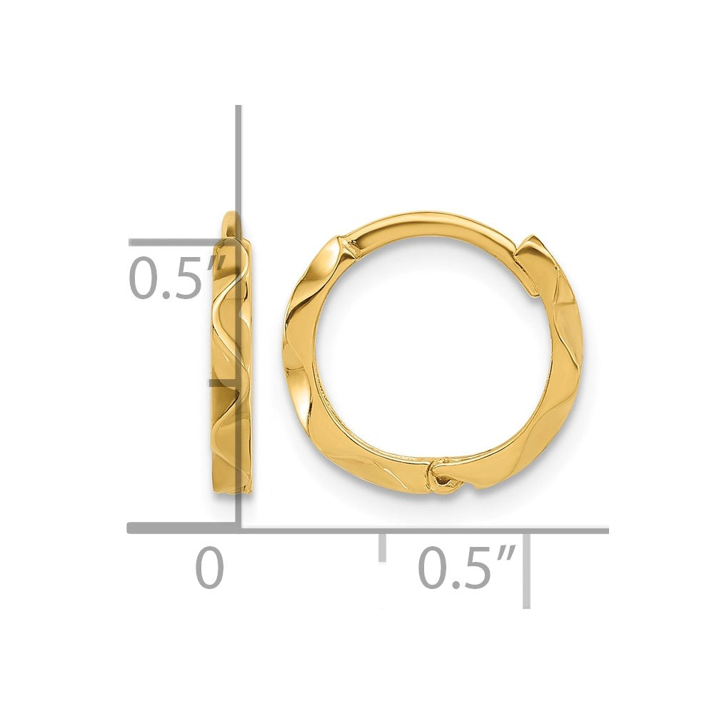 14K Polished Wavy Hinged Hoop Earrings