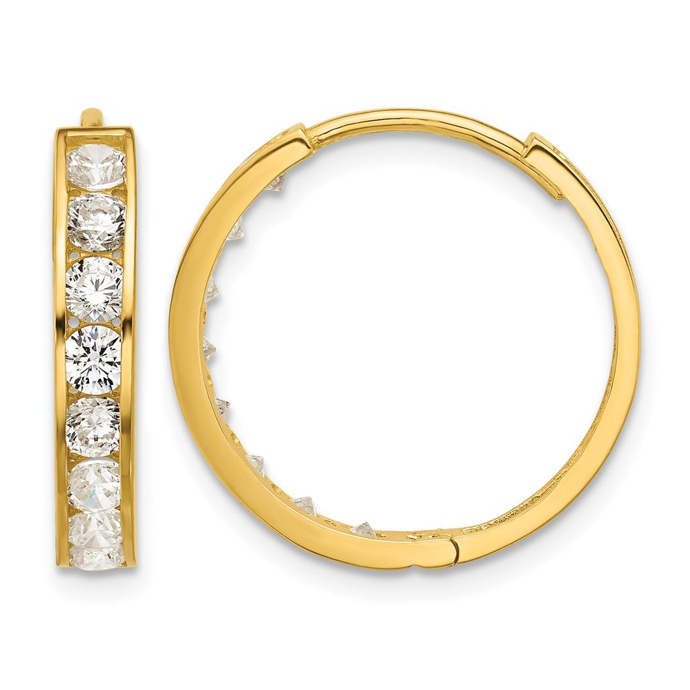 14k Polished CZ 4x20mm Huggie Hoop Earrings