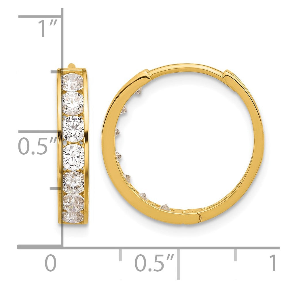 14k Polished CZ 4x18mm Huggie Hoop Earrings