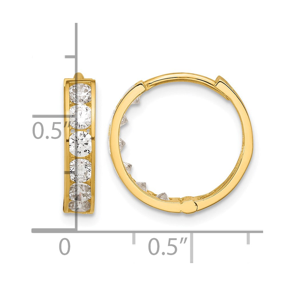 14k Polished CZ 4x16mm Huggie Hoop Earrings