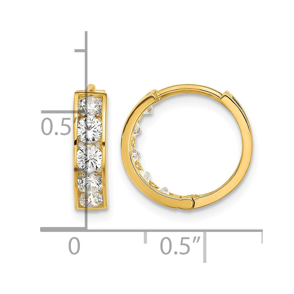 14k Polished CZ 4x14mm Huggie Hoop Earrings