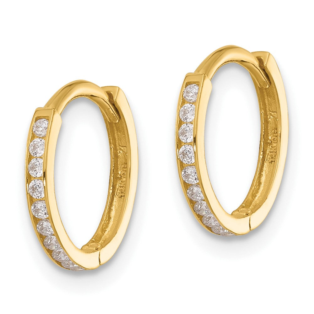 14k Polished CZ and D/C 1.5mm Huggie Hoop Earrings