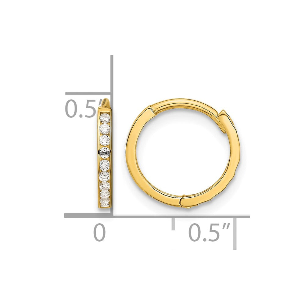 14k Polished CZ and D/C 1.5mm Huggie Hoop Earrings