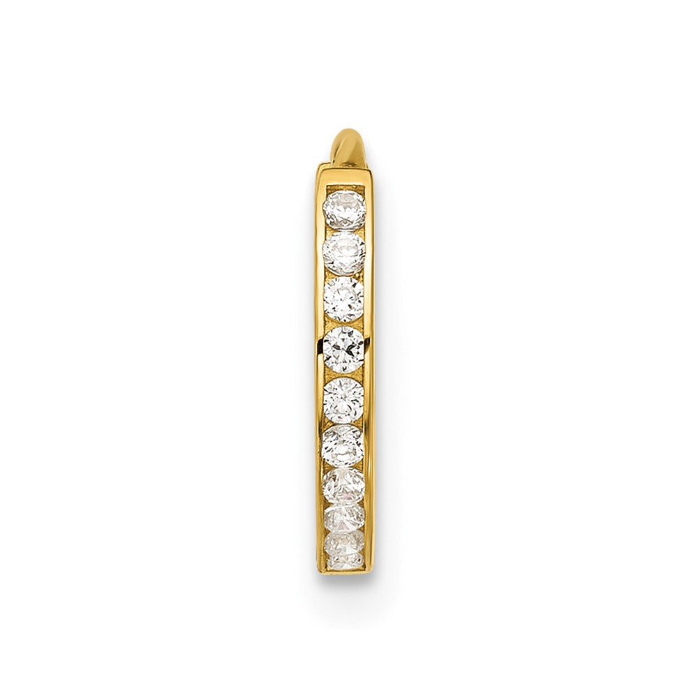 Single 14k Polished CZ and D/C 1.5mm Huggie Hoop Earring