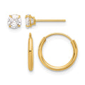 14K Polished CZ Studs and Small Endless Hoop Earring Set