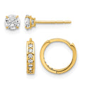 14K Polished CZ Post and Hinged Hoop Earring Set