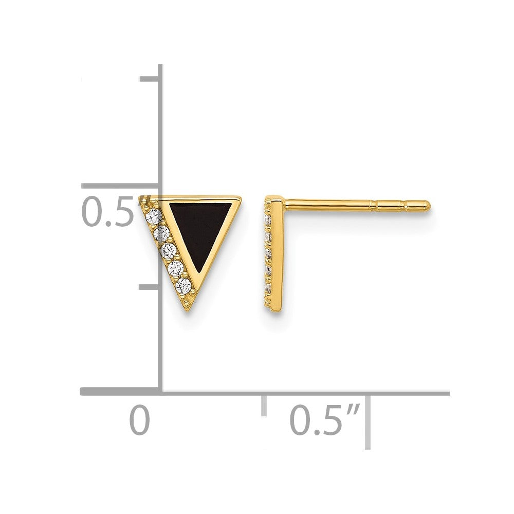 14K CZ Black Epoxy Triangle Post Earrings