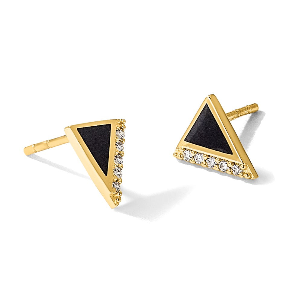 14K CZ Black Epoxy Triangle Post Earrings