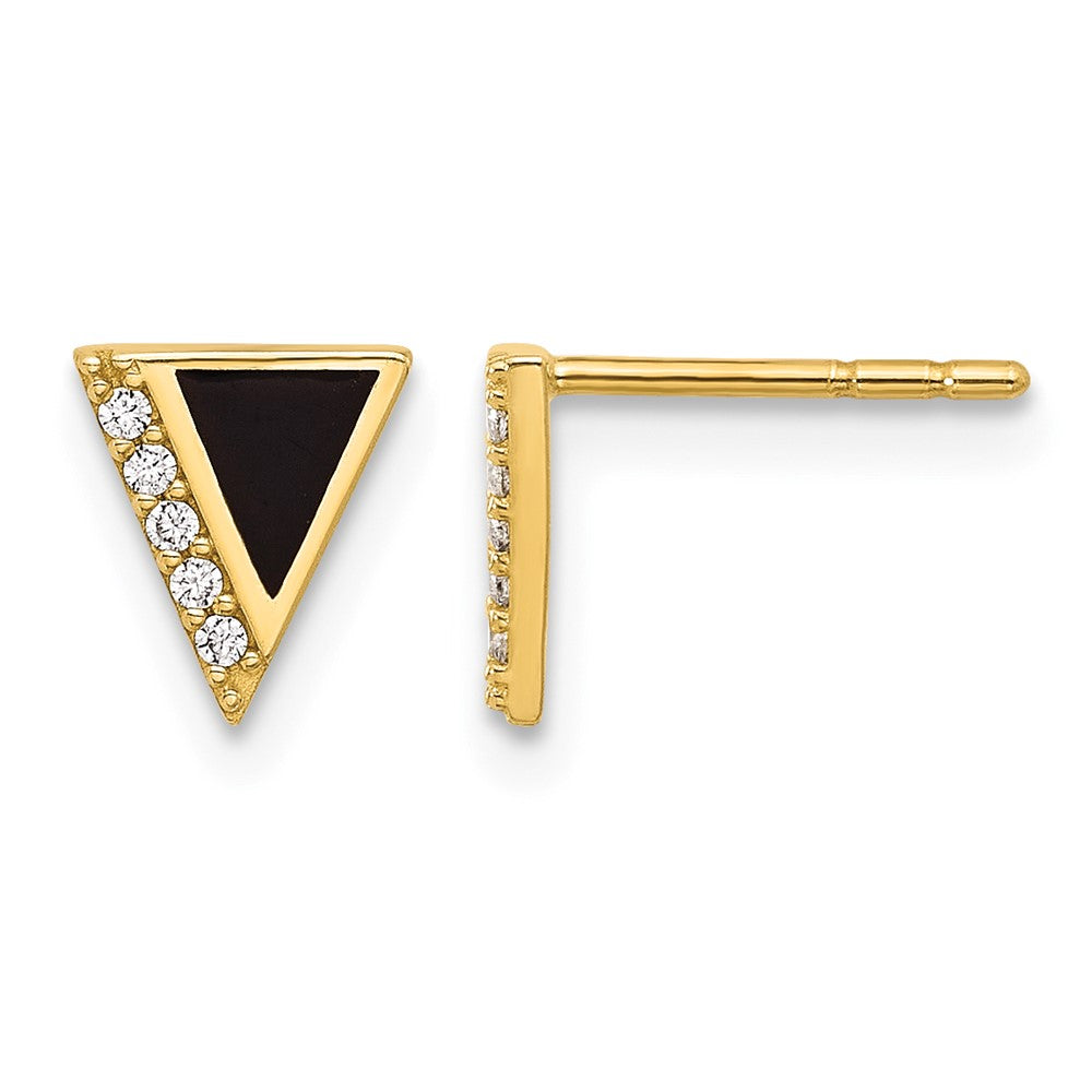 14K CZ Black Epoxy Triangle Post Earrings